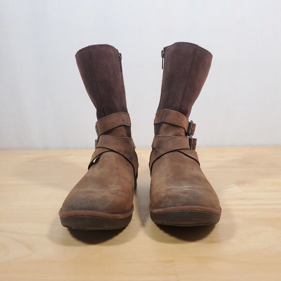 Ugg Lorna Boots Brown Women's Sz 8 Waterproof Biker Bootie Leather Riding-Snow - Picture 2 of 13